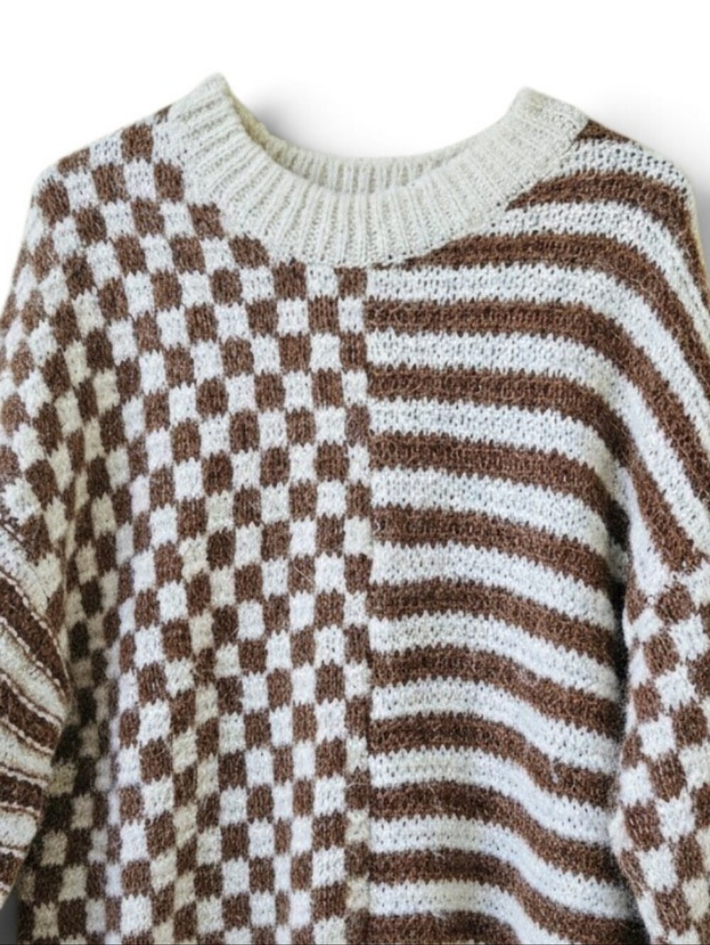 Altar'd State Checkered Striped Colorblock Knit Oversized Pullover Sweater Small - Picture 2 of 7